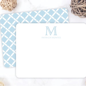 Personalized Stationery | Light Blue Lattice Flat Note Cards for Women | Double Sided | Womens Thank You Cards | Flat Notecards Preppy Fun