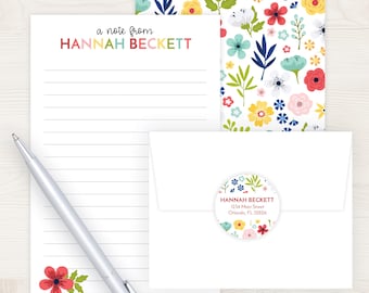 Kids Letter Writing Set | Girls Lined Stationery Paper Floral Print | Camp Letter Lined Stationary | Colorful Lined Pen Pal Set for Kids