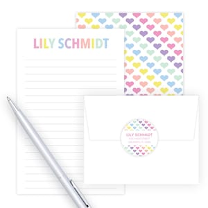 Kids Letter Writing Set | Girls Stationery Paper | Rainbow Heart | Camp Letter Lined Paper | Rainbow Lined Stationary for Kids | Pen Pal Set
