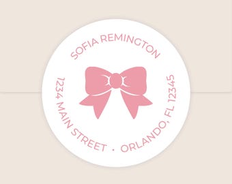 Pink Bow | Round Return Address Labels
