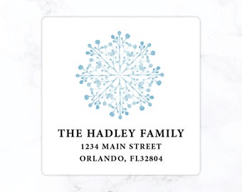 Snowflake Winter Square Return Address Label | Personalized Holiday Envelope Sticker | Large 2" Back of Envelope | Blue Winter Labels