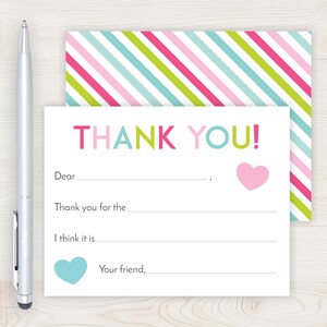 Kids Fill-in-the-Blank Thank You Cards | Rainbow Stripes Stationery Set