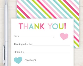 Kids Fill-in-the-Blank Thank You Cards | Rainbow Stripes Stationery Set
