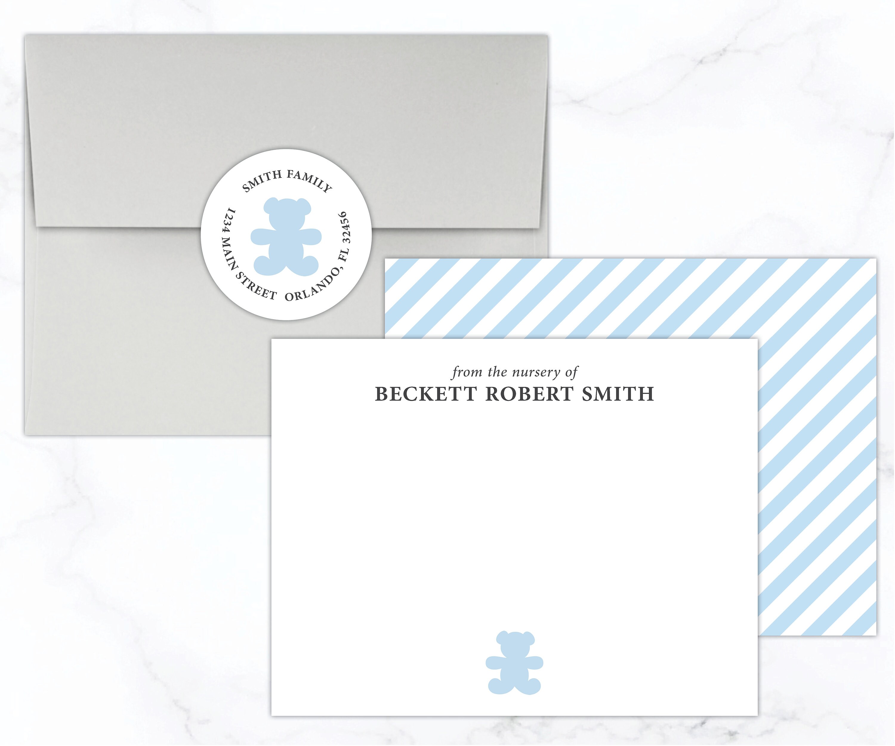 Baby Boy Stationery Set Baby Boy Stationary Blue Striped Etsy