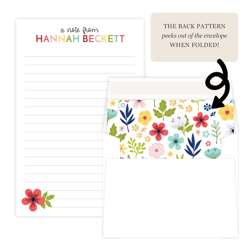 Kids Letter Writing Set | Girls Lined Stationery Paper Floral Print | Camp Letter Lined Stationary | Colorful Lined Pen Pal Set for Kids imagem 3