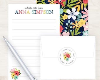 Kids Letter Writing Set | Girls Lined Stationery Paper Floral Print | Camp Letter Lined Stationary | Colorful Lined Pen Pal Set for Kids