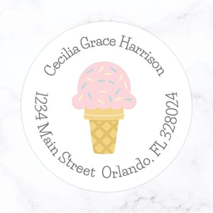 Ice Cream Return Address Labels | Round Ice Cream Address Label Stickers | 2 Inch Round Circle | Ice Cream Stationery Set Stationary Set