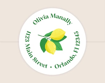 Lemon Return Address Labels | Custom Lemons Personalized Round Address Label Stickers | 2 Inch Round | Stationery Set Stationary Set