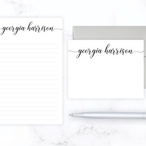 2 Piece Gift Set | Stationery Gift Set | Stationary Gift Set for Girls | Modern Calligraphy Stationary Personalized Note Card Notepad Gift