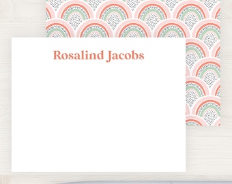 Art Deco Stationery Set | Double-Sided Personalized Note Cards | Pink Coral Boho Rainbow Stationary for Women Thank You Cards Painted Simple