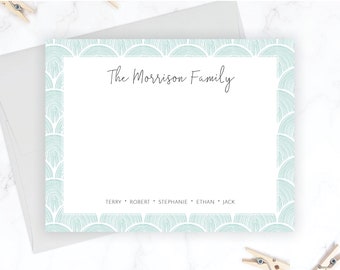 Family Stationery Set | Family Stationary Set | Family Personalized Note Cards | Family Thank You Cards | Light Blue Neutral Scallop Coastal