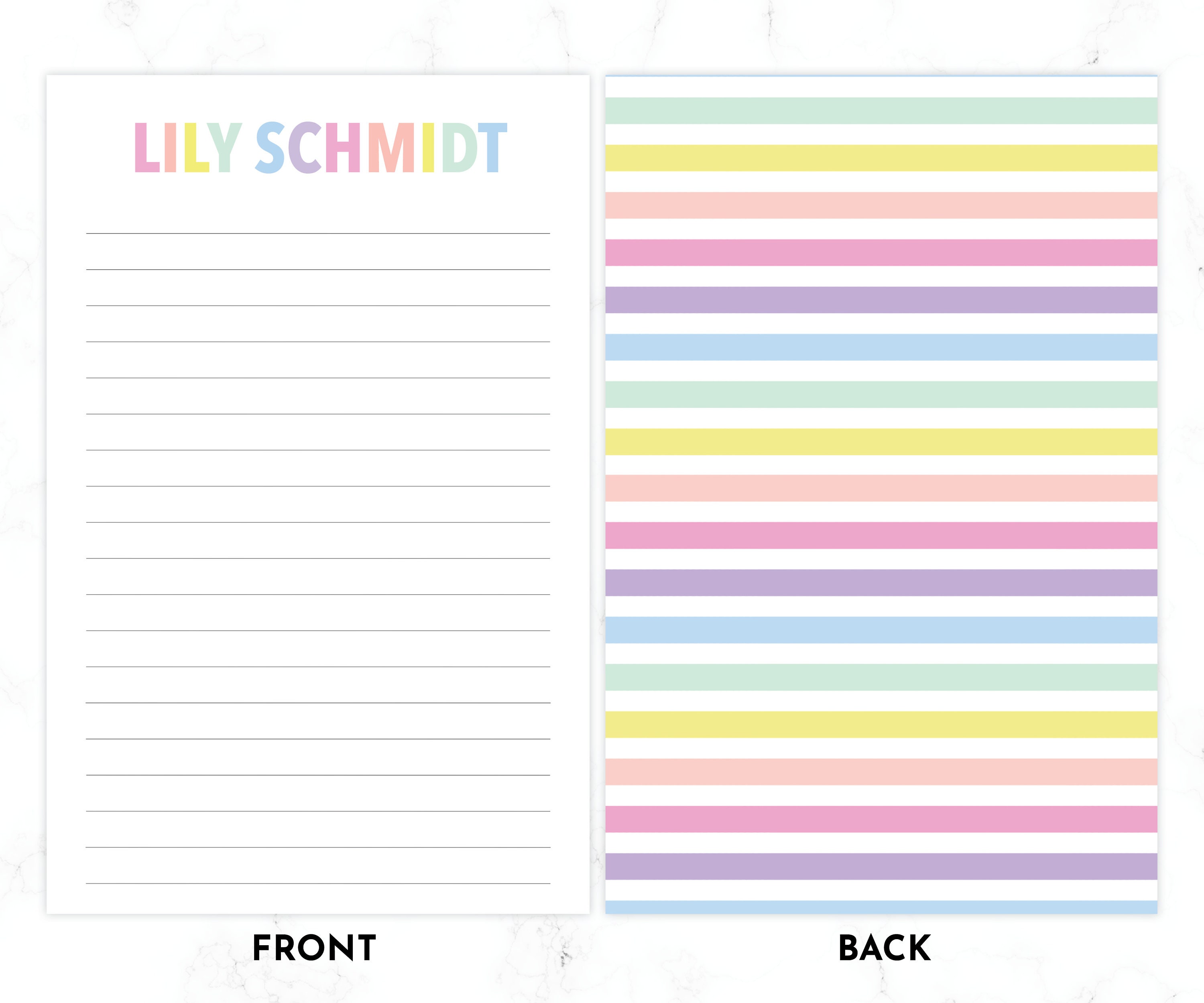 Girls Letter Writing Set Letter Writing Kit Girls Stationery Girls Gift  Idea Lined Stationary Paper Rainbow Pastel Stripes 