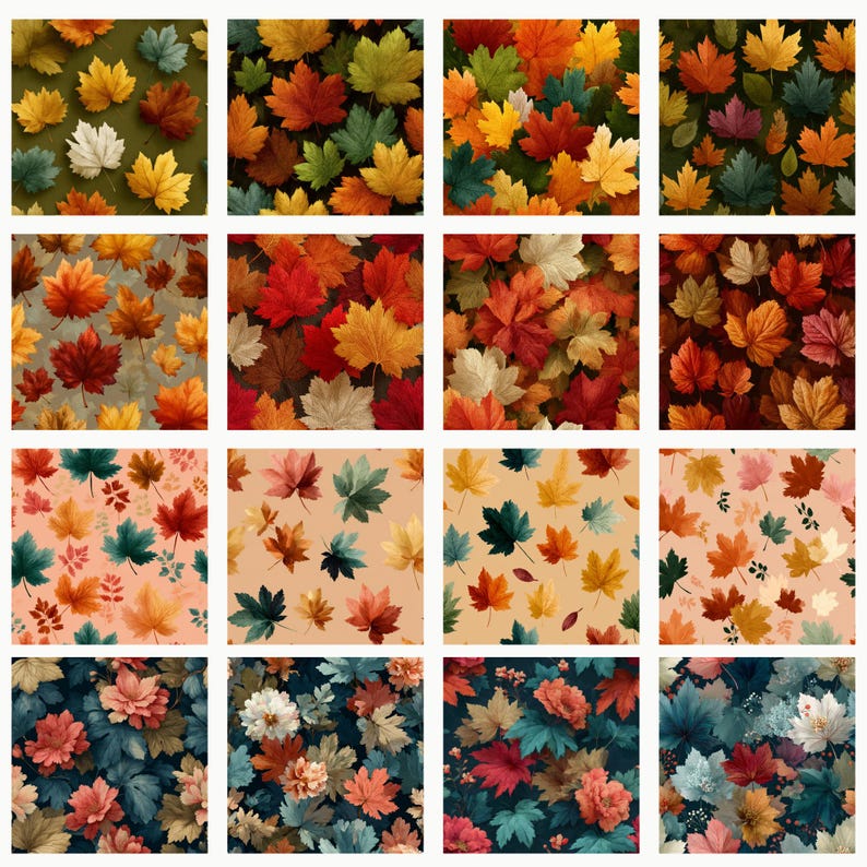 Autumn Maple Leaf Digital Paper Bundle | Fall Foliage Scrapbook ...