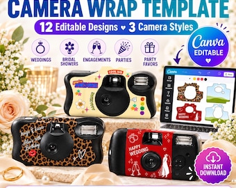 Disposable Camera Wrap Canva Template Camera Label Template Camera Cover Wedding Bachelorette Party Camera Wrap Retro Film Camera Template