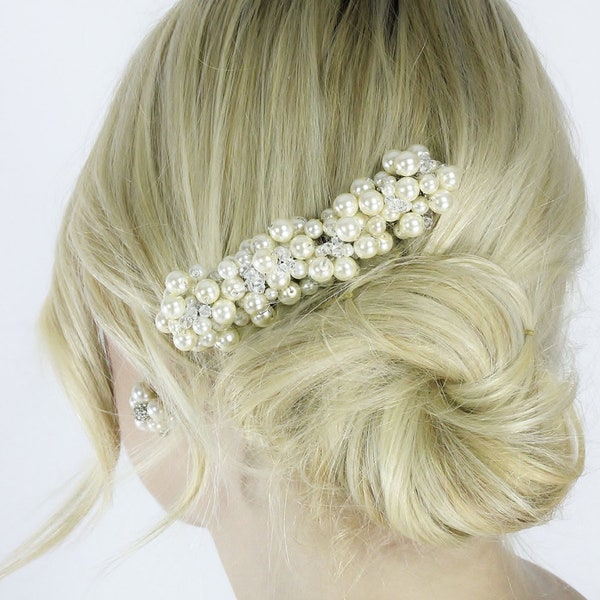 Perlen Braut Haarkamm Hochzeit Kopfschmuck, Elfenbein Swarovski Kristall & Perlen Cluster Vintage Old Hollywood Clip, Camilla Christine MILLA