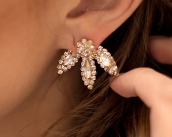 Bridal Jacket Earrings Gold Ear Climber Crystal Wedding Earrings Unique Rhinestone Earrings Art Deco Statement Earring Bridesmaid Gift, KYLE