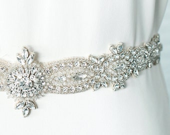 Wedding Dress Belt Beaded Bridal Gown Sash Rhinestone Trim Belt Art Deco Sash Crystal Jeweled Belt for Gown Embellished Applique, NELLA