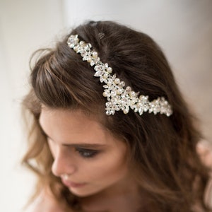 Bridal Headpiece Pearl Hair Comb Wedding Hair Accessories Crystal Headband Art Deco Hair Vine Rhinestone Tiara Pearl Halo Leaf Crown, NIXON