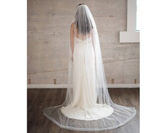Cathedral Wedding Veil Plain Soft Bridal Illusion Tulle Long Veil Simple Wide Veil with Raw Edge  Gathered Tulle Classic Royal Veil- LULU