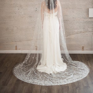 Beaded Wedding Veil with Pearls Ivory Cathedral Veil Embroidered Crystal Bridal Veil Hand Beaded Veil for Bride Statement Accessory, CELINE