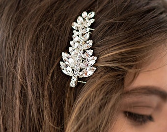 Bridal Hair Comb Crystal Vine Hair Piece Silver Wedding Headpiece Rhinestone Leaf Hair Pin Jeweled Hair Jewelry Boho Hair Accessory, JUNIPER