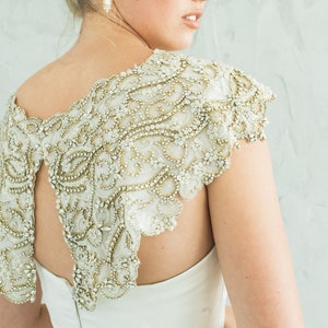Beaded Bridal Capelet Gold Wedding Dress Shoulder Cover Up Bridal Topper Wedding Cape Embroidered Capelet Wedding Gown Bridal Shawl, HAILEE