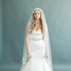 Floral Mantilla Wedding Veil Juliet Cap Beaded Veil 3D Flower Bridal Veil Embroidered Cathedral Veil Spanish Church Veil Art Deco , JOURNEY