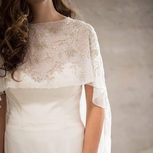 Capa de casamento véu floral vestido de noiva enfeitado capa renda bordada capa alta baixa boho xale capa, IVANA