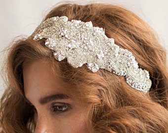 Bridal Headpiece Beaded Wedding Hair Accessories Silver Crystal Headband Art Deco Hair Piece Vintage Halo Crown Glam Hair Jewelry Boho, ELSA