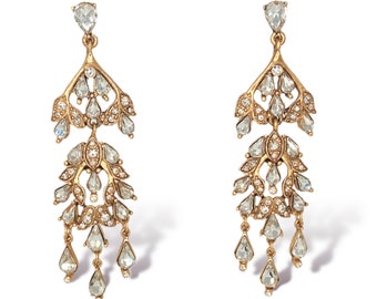 Gold Kronleuchter Ohrringe Kristall Braut Ohrringe Art Deco Baumeln Ohrringe Lange Strass Statement Ohrring Vintage Geschenk EA0002GD