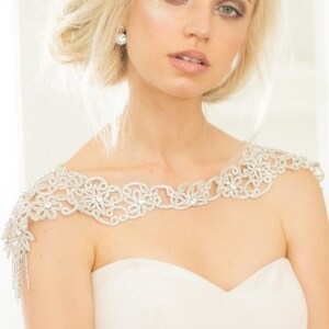 Camilla Christine MYRA SALE Bridal Cover-up Beaded Wedding Shoulder Necklace Cape Scallop Ornate Embellished Silver Crystal Capelet Jacket