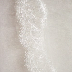 French Chantilly Lace by the Yard Fabric Swatch for Bridal Veil Off White Eyelash Edge Lace Delicate Scallop Lace Trim, LETITIA LACE by Camilla Christine Wedding Accessories
