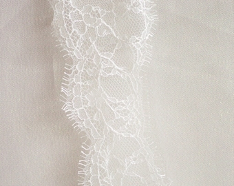 French Chantilly Lace Trim Delicate Eyelash Lace Fabric by the Yard Off White Scalloped Lace Swatch for Bridal Veil Edge LETITIA LACE FABRIC