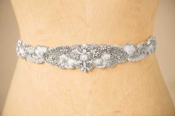 CARA Wedding Belt- Silver, Bridal Sash Crystal Cluster  display picture 3