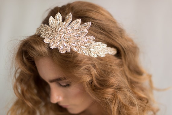 Art Deco Headband Rose Gold Wedding Hair Accessories Crystal  display picture 1