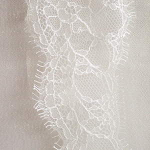 French Chantilly Lace by the Yard Fabric Swatch for Bridal Veil Off White Eyelash Edge Lace Delicate Scallop Lace Trim, LETITIA LACE by Camilla Christine Wedding Accessories