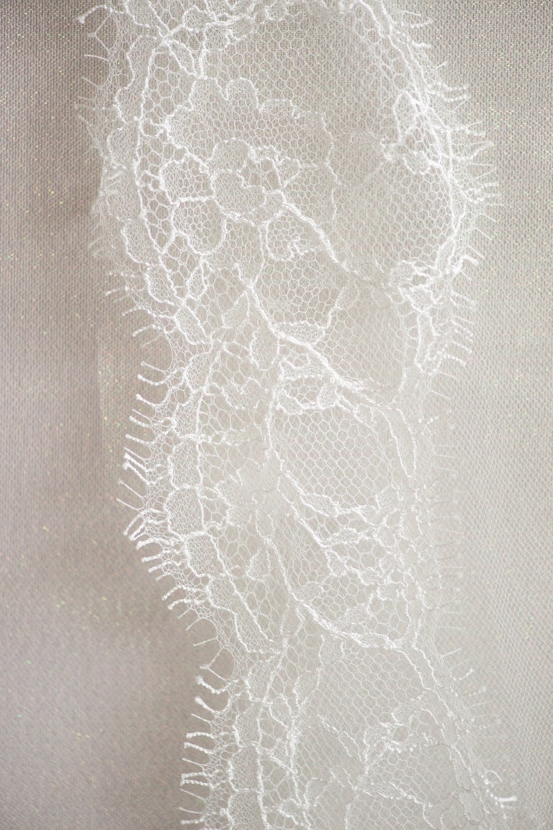 French Chantilly Lace by the Yard Fabric Swatch for Bridal Veil Off White Eyelash Edge Lace Delicate Scallop Lace Trim, LETITIA LACE by Camilla Christine Wedding Accessories