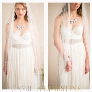 Chantilly Lace Veil Mantilla Wedding Veil Eyelash Lace Trim Bridal Veil Cathedral Scallop Lace Edge Spanish Church Veil French Lace, LETITIA VEIL by Camilla Christine Wedding Veils