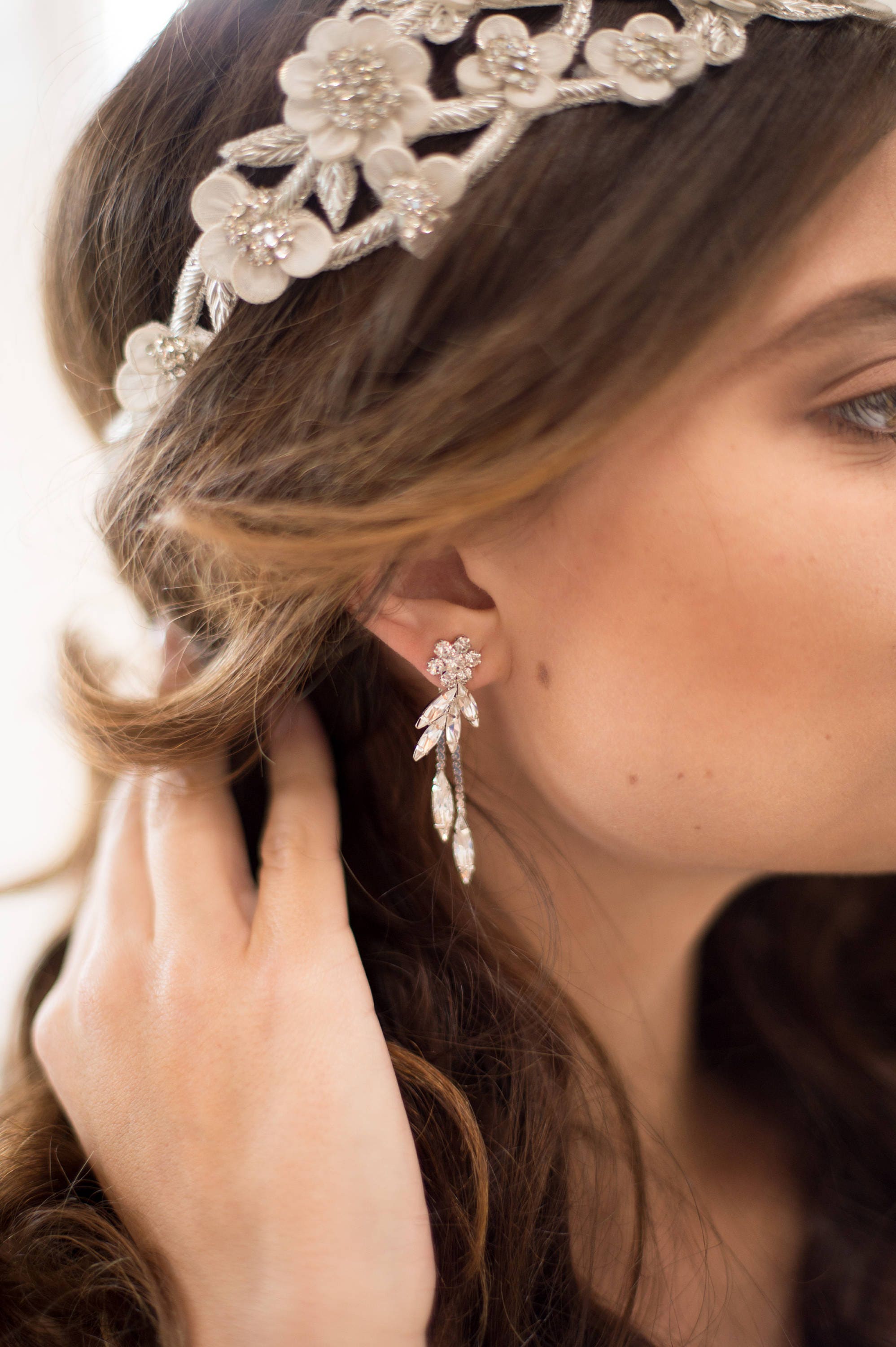 KENDAL EARRINGS SILVER Bridal Crystal Ear Jacket Chandelier Etsy
