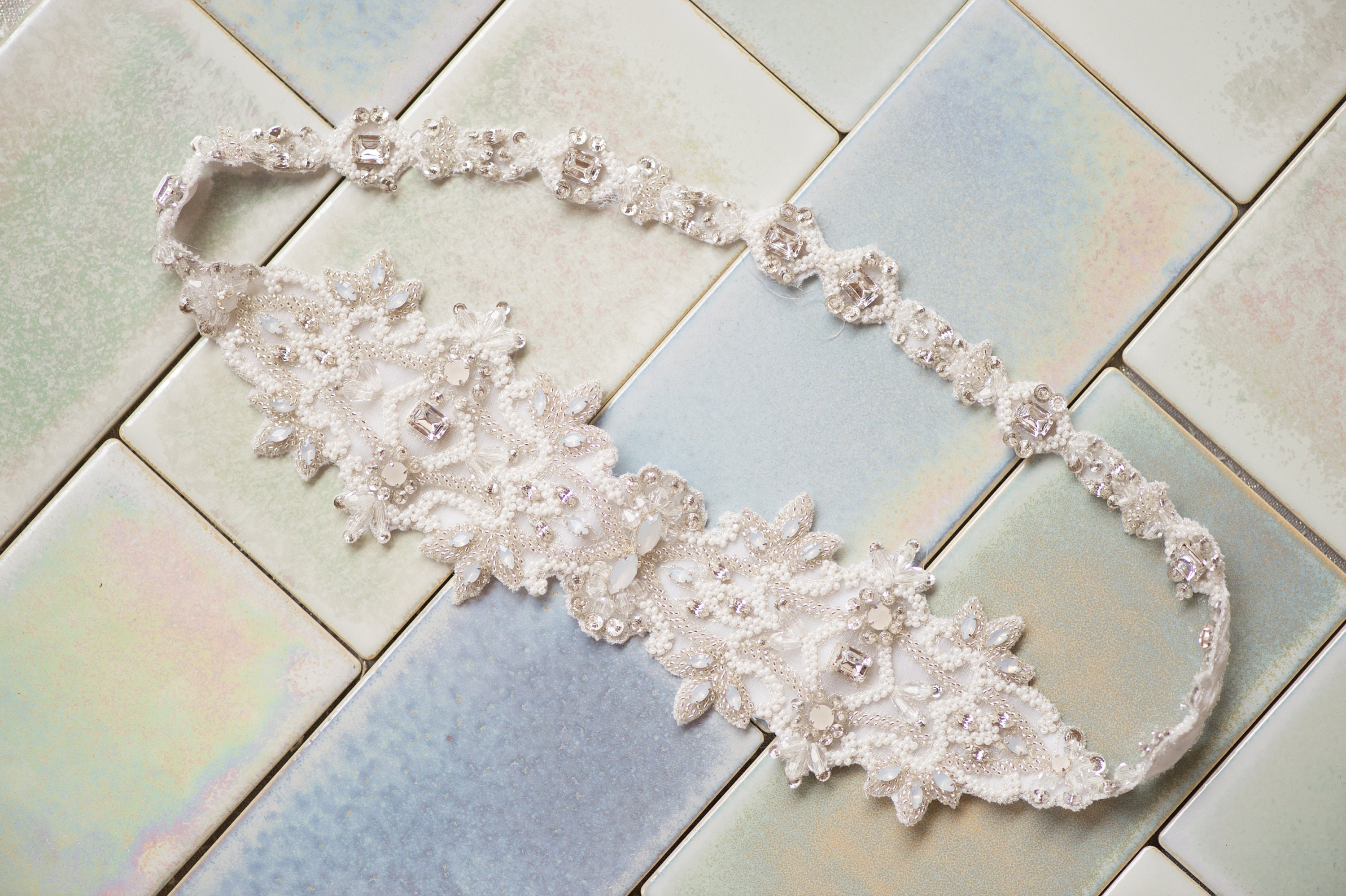 Opal Crystal Wedding Headband Art Deco Bridal Headpiece 