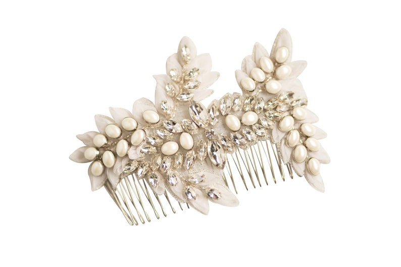 Floral Hair Comb Pearl Headpiece Wedding Crystal Hair Jewelry Mother of Pearl Hair Pin Rhinestone Leaves Hair Piece Boho Bride Accessory LIV HAIR COMB by Camilla Christine Bridal Accessories Wedding Jewelry Bridal Style Inspiration Trends for Bride