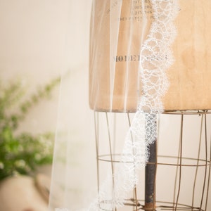 French Chantilly Lace by the Yard Fabric Swatch for Bridal Veil Off White Eyelash Edge Lace Delicate Scallop Lace Trim, LETITIA LACE by Camilla Christine Wedding Accessories