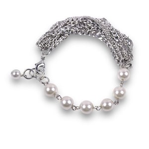 Pearl Bracelet Silver Chain Bracelet Pearl Beaded Bracelets Dainty Charm Bracelet Minimalist Wedding Jewelry Simple Bridesmaid Gift, KAI