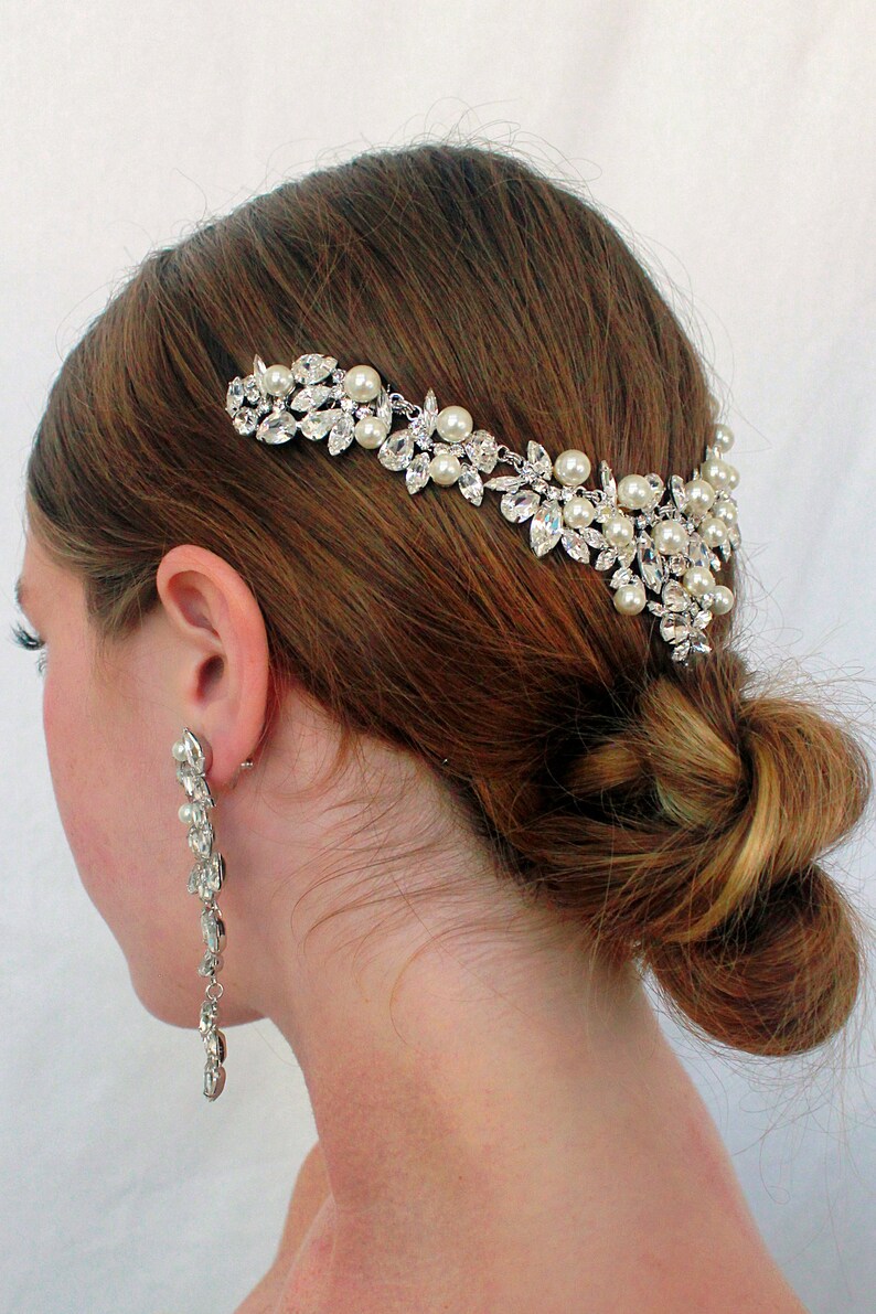 Pearl Headpiece Wedding Hair Accessories Crystal Halo Crown Boho Headband Rhinestone Hair Comb Art Deco Hair Vine Statement Tiara, NIXON Camilla Christine Bridal Accessories Wedding Jewelry Bridal Style Inspiration Fashion Ideas Trends for Bride