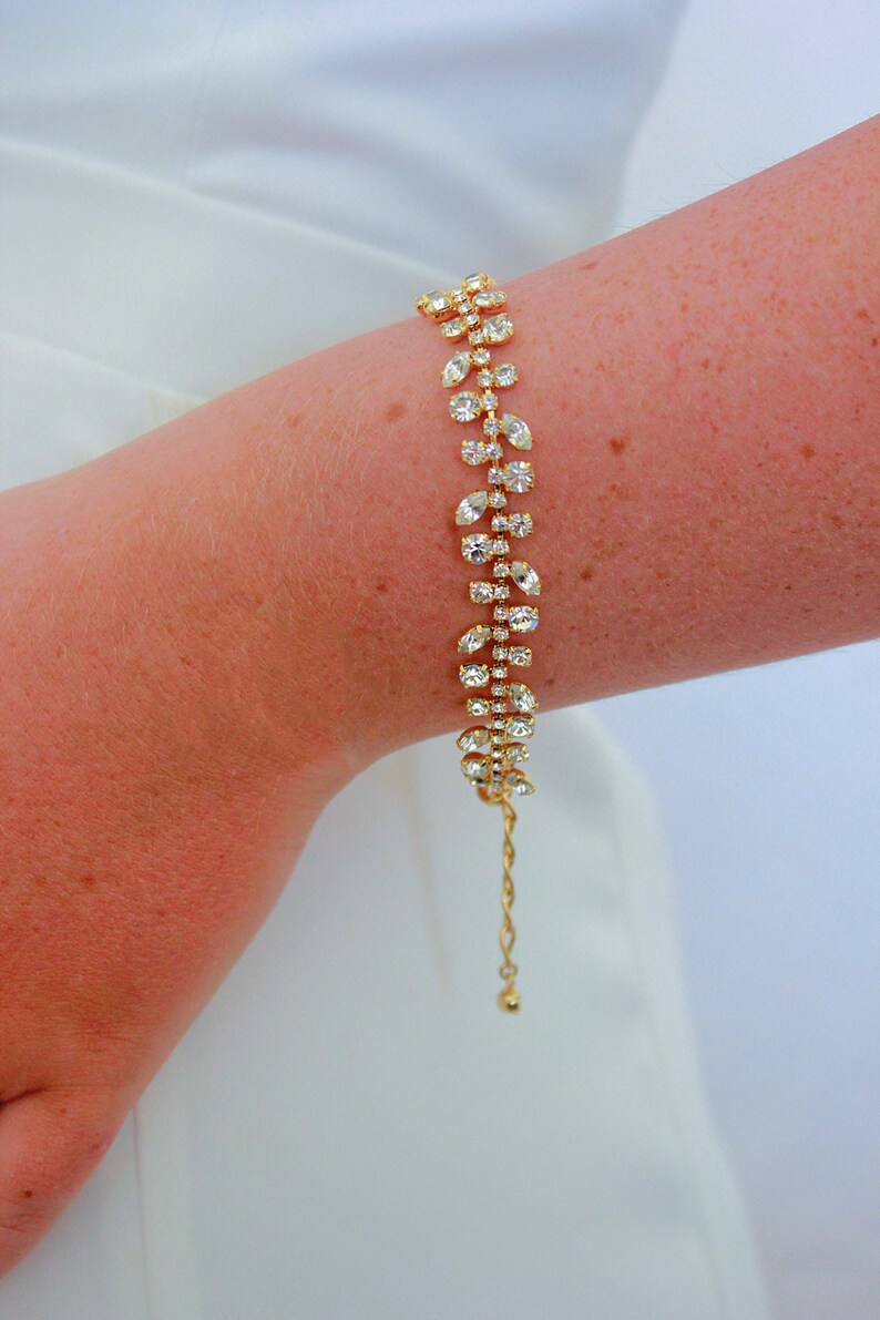 Crystal Bracelet Gold Cubic Zirconia Tennis Bracelet Delicate Rhinestone Diamond Cuff Art Deco Jeweled Wedding Jewelry Bridesmaid Gift, PIA