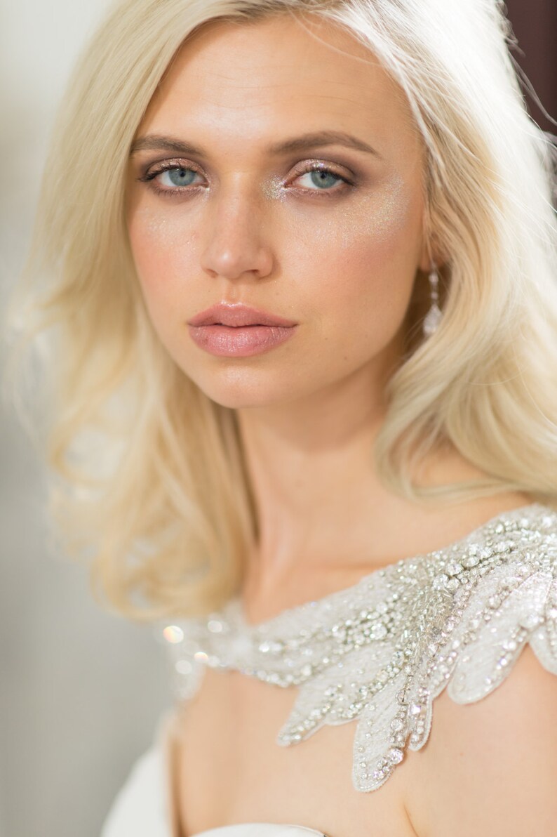 Camilla Christine MYRA SALE Bridal Cover-up Beaded Wedding Shoulder Necklace Cape Scallop Ornate Embellished Silver Crystal Capelet Jacket
