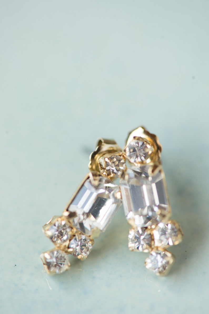 Wedding Stud Earrings Crystal Cluster Bridal Rhinestone Drop Emerald Cut Gold Art Deco Dainty Cubic Zirconia Post Bridesmaid CZ Jewelry EVAN
by Camilla Christine Bridal Jewelry by Camilla Christine Bridal Accessories and Wedding Jewelry