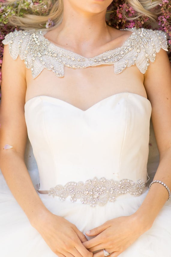 Crystal-Embellished Silver Bridal Sash Crystal Bridal Belt Sash: Silver Rhinestone Wedding Dress  main image 4