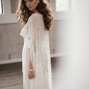 Wedding Cape Veil Floral Bridal Cover up Embellished Wedding Dress Capelet Lace Embroidered High Low Cape Top Bohemian Shawl Cloak, IVANA CAPE by Camilla Christine Bridal Accessories Wedding Jewelry Bridal Style Inspiration Trends for Bride