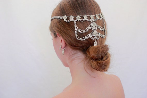 Bridal Hair Piece Crystal Halo Crown Art Deco Wedding  display picture 1